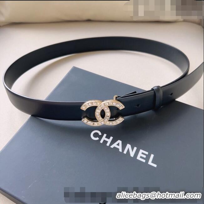 ​Shop Best Chanel Leather Belt 3cm with CC Buckle,Crystals and Pearls CH8155 Black/Gold 2023