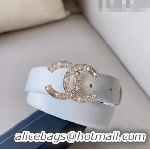 Popular Style Chanel Leather Belt 3cm with CC Buckle,Crystals and Pearls CH8155 White 2023