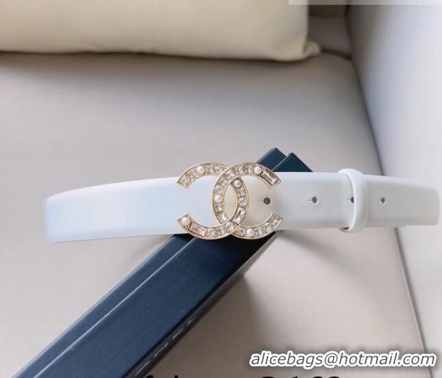 Popular Style Chanel Leather Belt 3cm with CC Buckle,Crystals and Pearls CH8155 White 2023