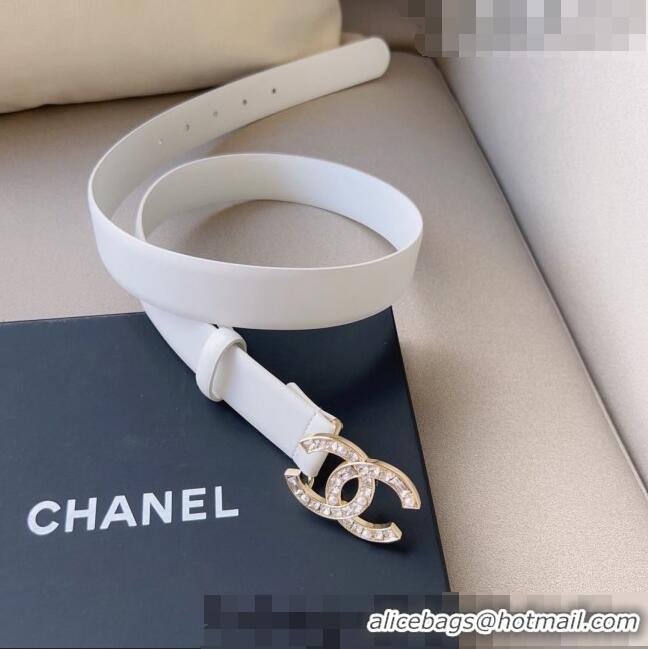 Popular Style Chanel Leather Belt 3cm with CC Buckle,Crystals and Pearls CH8155 White 2023