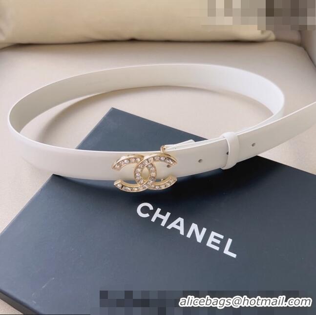 Popular Style Chanel Leather Belt 3cm with CC Buckle,Crystals and Pearls CH8155 White 2023