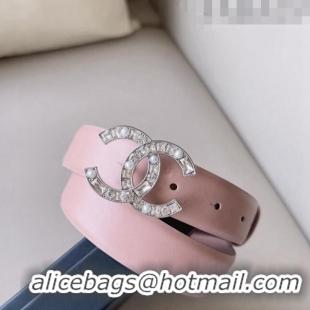 Best Price Chanel Leather Belt 3cm with CC Buckle,Crystals and Pearls CH8155 Light Pink 2023