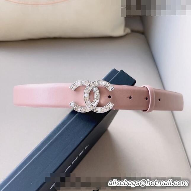 Best Price Chanel Leather Belt 3cm with CC Buckle,Crystals and Pearls CH8155 Light Pink 2023