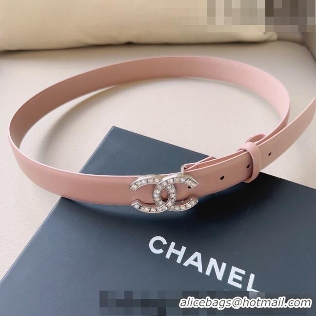 Best Price Chanel Leather Belt 3cm with CC Buckle,Crystals and Pearls CH8155 Light Pink 2023