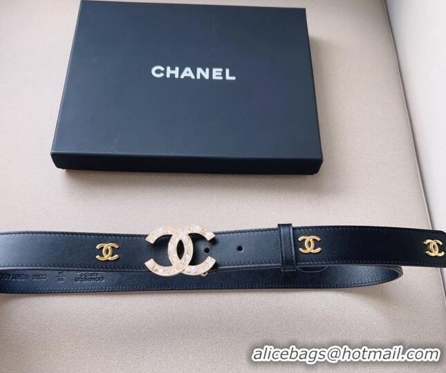 Top Design Chanel Leather Belt 3cm with CC Buckle,Crystals and Pearls CH8159 Black 2023