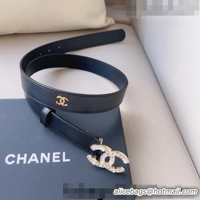 Top Design Chanel Leather Belt 3cm with CC Buckle,Crystals and Pearls CH8159 Black 2023