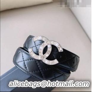 Well Crafted Chanel Quilted Leather Belt 3cm with CC Buckle,Crystals and Pearls CH8160 Black 2023