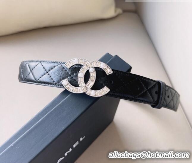 Well Crafted Chanel Quilted Leather Belt 3cm with CC Buckle,Crystals and Pearls CH8160 Black 2023