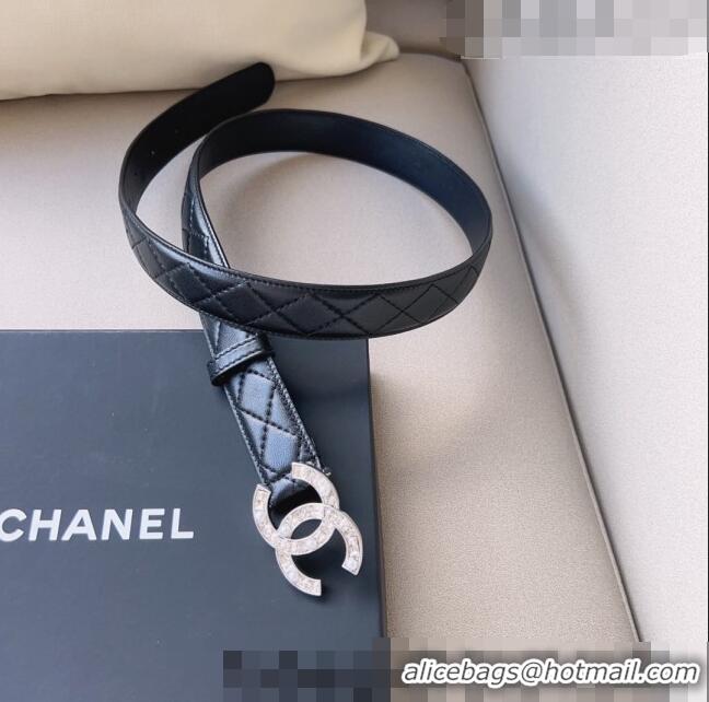 Well Crafted Chanel Quilted Leather Belt 3cm with CC Buckle,Crystals and Pearls CH8160 Black 2023