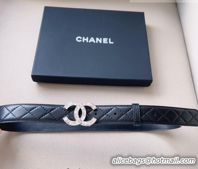 Well Crafted Chanel Quilted Leather Belt 3cm with CC Buckle,Crystals and Pearls CH8160 Black 2023