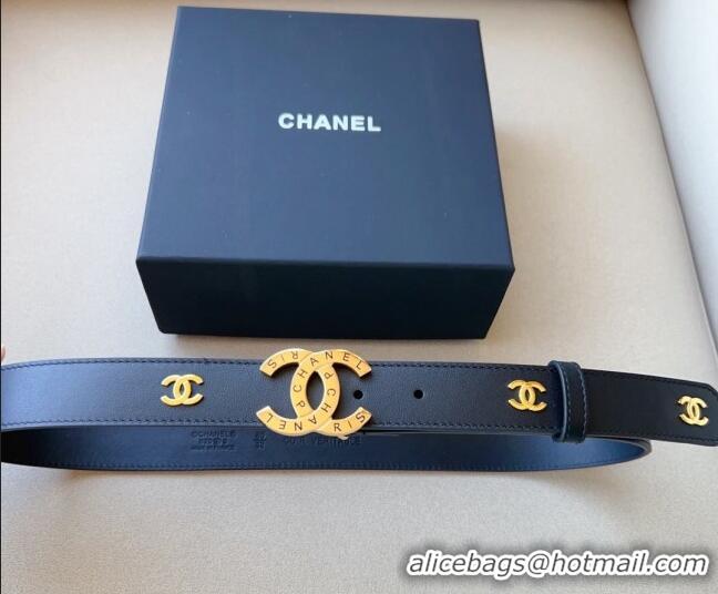 Affordable Price Chanel Pharrell Leather Belt 3cm with Logo CC Buckle CH1028 Black 2023