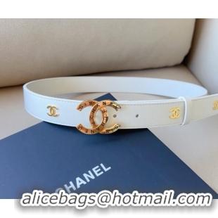 ​Popular Style Chanel Pharrell Leather Belt 3cm with Logo CC Buckle CH1028 White 2023