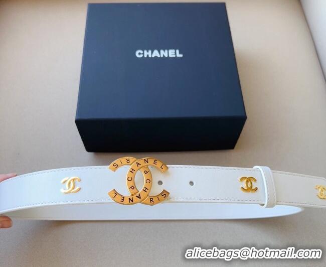 ​Popular Style Chanel Pharrell Leather Belt 3cm with Logo CC Buckle CH1028 White 2023