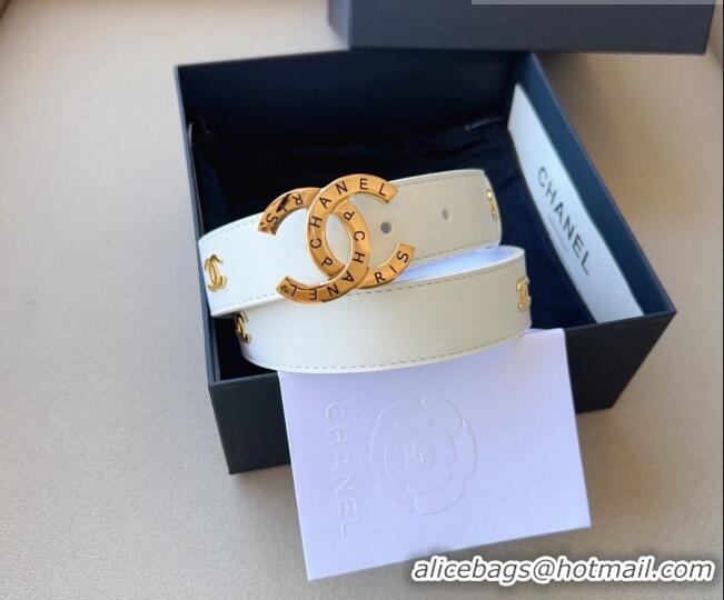 ​Popular Style Chanel Pharrell Leather Belt 3cm with Logo CC Buckle CH1028 White 2023