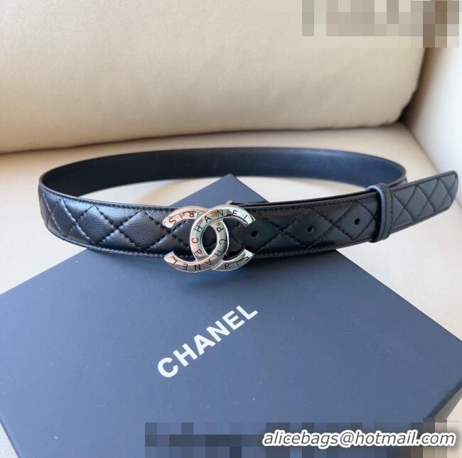 ​Low Cost Chanel Pharrell Quilted Leather Belt 3cm with Logo CC Buckle CH1028 Black/Silver 2023