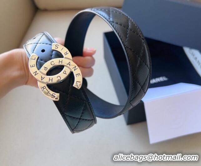 ​Low Cost Chanel Pharrell Quilted Leather Belt 3cm with Logo CC Buckle CH1028 Black/Silver 2023