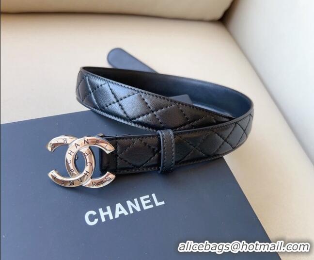 ​Low Cost Chanel Pharrell Quilted Leather Belt 3cm with Logo CC Buckle CH1028 Black/Silver 2023