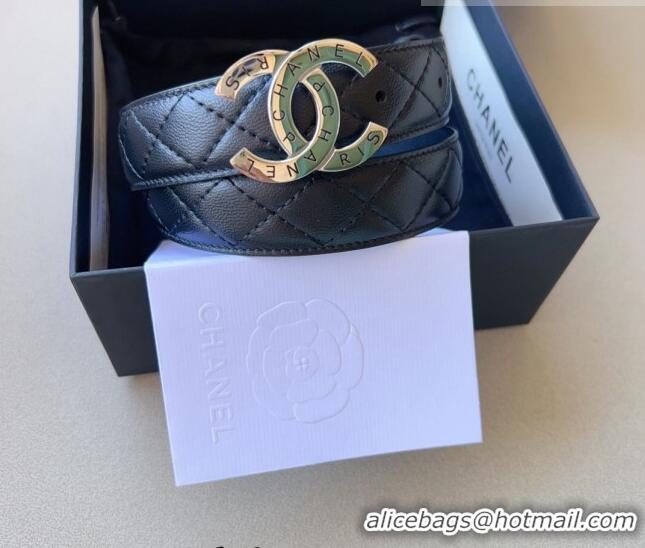 ​Low Cost Chanel Pharrell Quilted Leather Belt 3cm with Logo CC Buckle CH1028 Black/Silver 2023