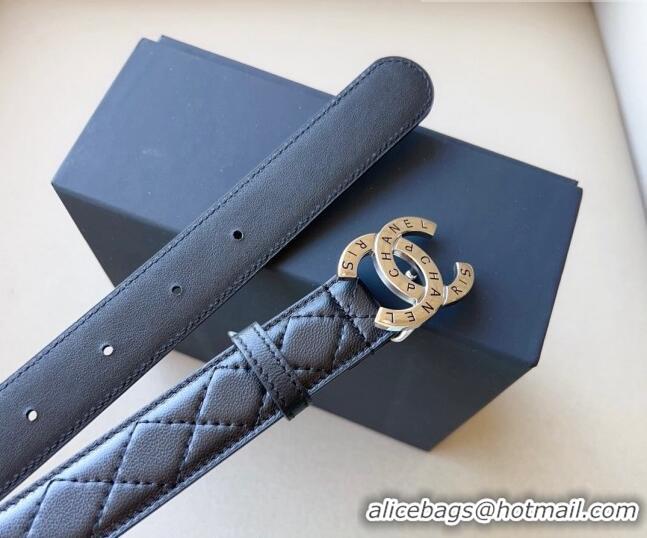 ​Low Cost Chanel Pharrell Quilted Leather Belt 3cm with Logo CC Buckle CH1028 Black/Silver 2023