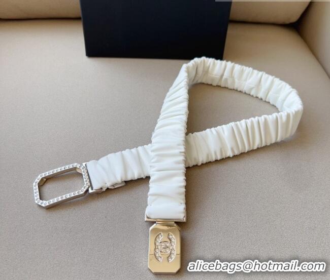 Famous Brand Chanel Stretch Lambskin Belt 3cm 1108 White 2023