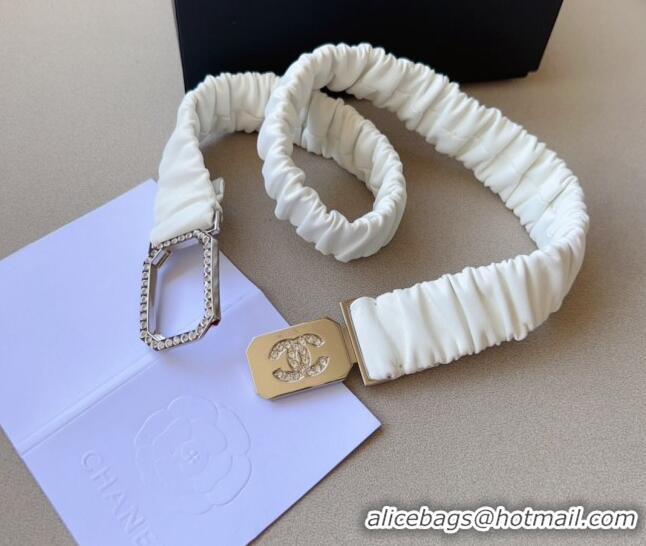 Famous Brand Chanel Stretch Lambskin Belt 3cm 1108 White 2023