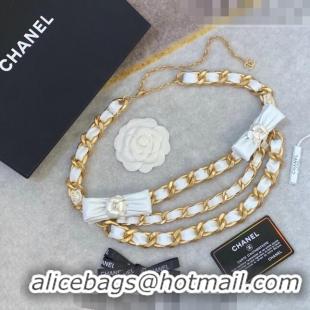 Big Discount Chanel Chain Belt with Bow and Pearls CH1108 White/Leather 2023