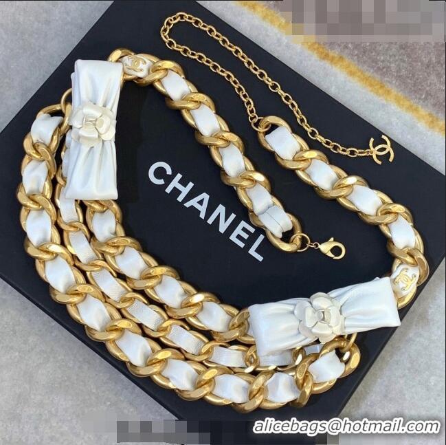 Big Discount Chanel Chain Belt with Bow and Pearls CH1108 White/Leather 2023