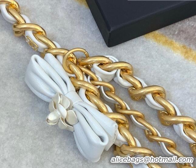 Big Discount Chanel Chain Belt with Bow and Pearls CH1108 White/Leather 2023