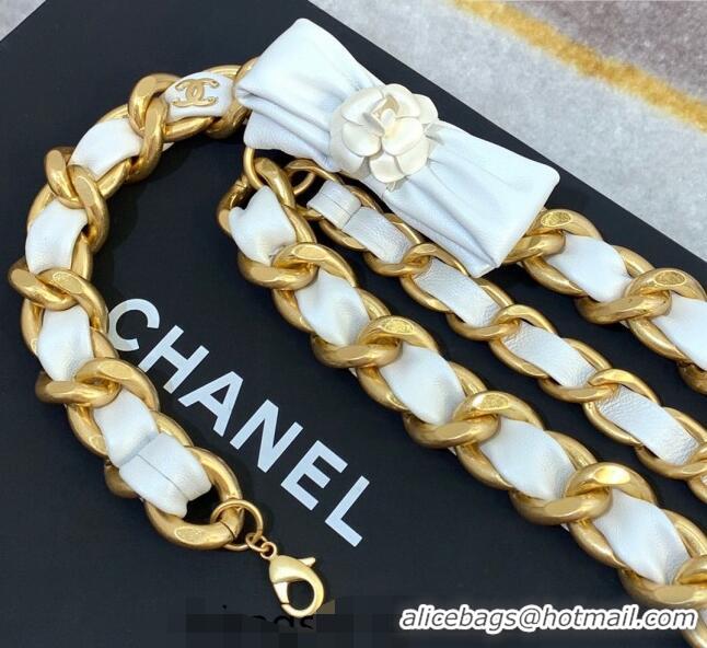 Big Discount Chanel Chain Belt with Bow and Pearls CH1108 White/Leather 2023