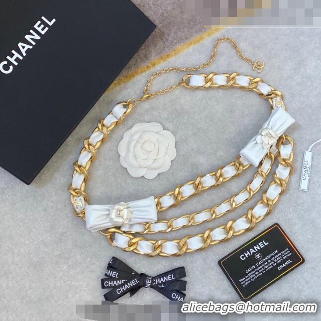 Big Discount Chanel Chain Belt with Bow and Pearls CH1108 White/Leather 2023