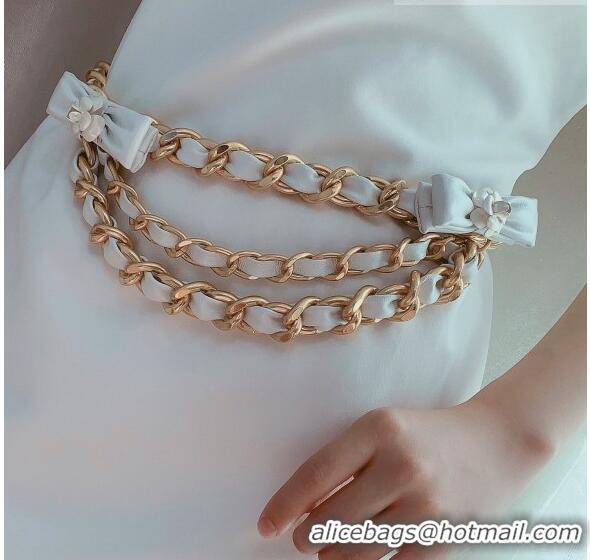 Big Discount Chanel Chain Belt with Bow and Pearls CH1108 White/Leather 2023