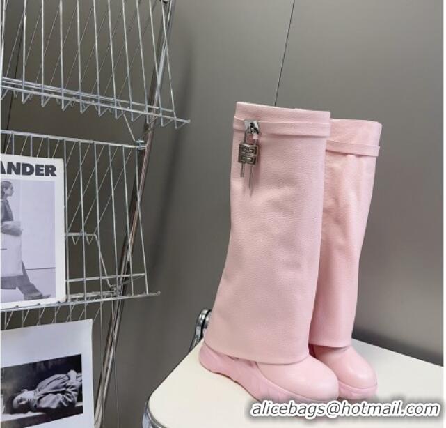 Purchase Givenchy Shark Lock High Biker Boots in Grained Leather Light Pink 902024