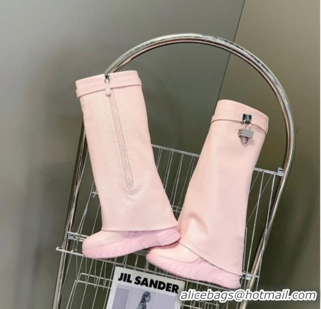 Purchase Givenchy Shark Lock High Biker Boots in Grained Leather Light Pink 902024