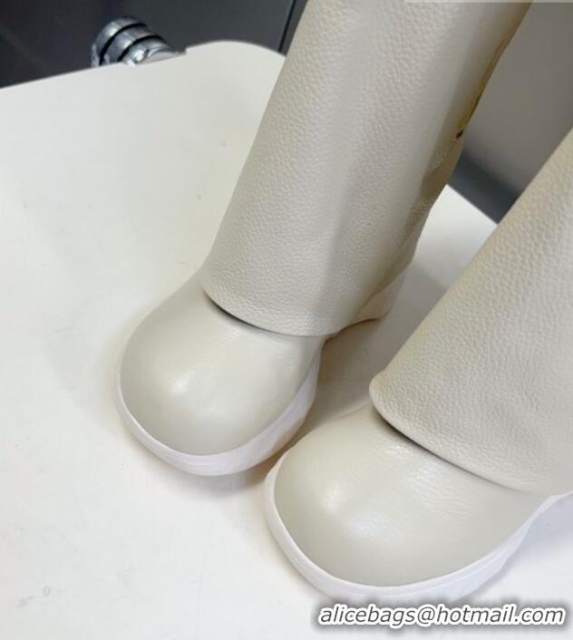 Pretty Style Givenchy Shark Lock High Biker Boots in Grained Leather White 902025