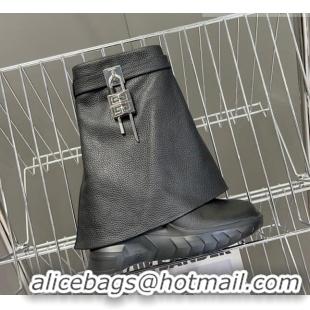 Pretty Style Givenchy Shark Lock Ankle Biker Boots in Grained Leather Black 902026