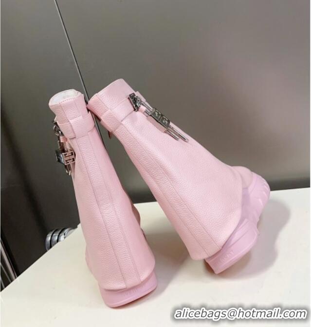 Top Grade Givenchy Shark Lock Ankle Biker Boots in Grained Leather Light Pink 902027