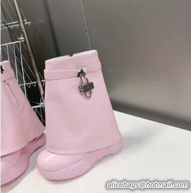 Top Grade Givenchy Shark Lock Ankle Biker Boots in Grained Leather Light Pink 902027