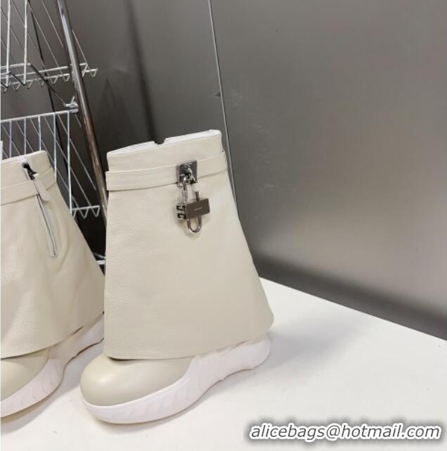 Best Product Givenchy Shark Lock Ankle Biker Boots in Grained Leather White 902028