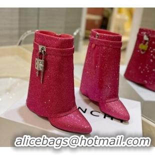 Durable Givenchy Shark Lock Wedge Ankle Boots 8.5cm with Allover Crystals Dark Pink 923001