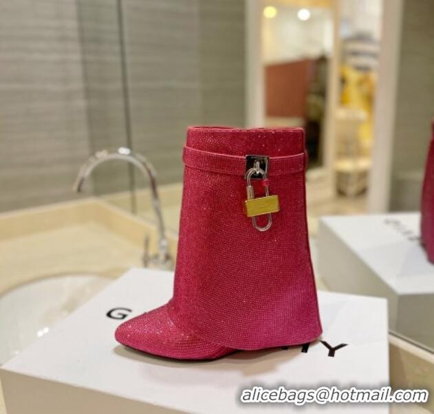 Durable Givenchy Shark Lock Wedge Ankle Boots 8.5cm with Allover Crystals Dark Pink 923001