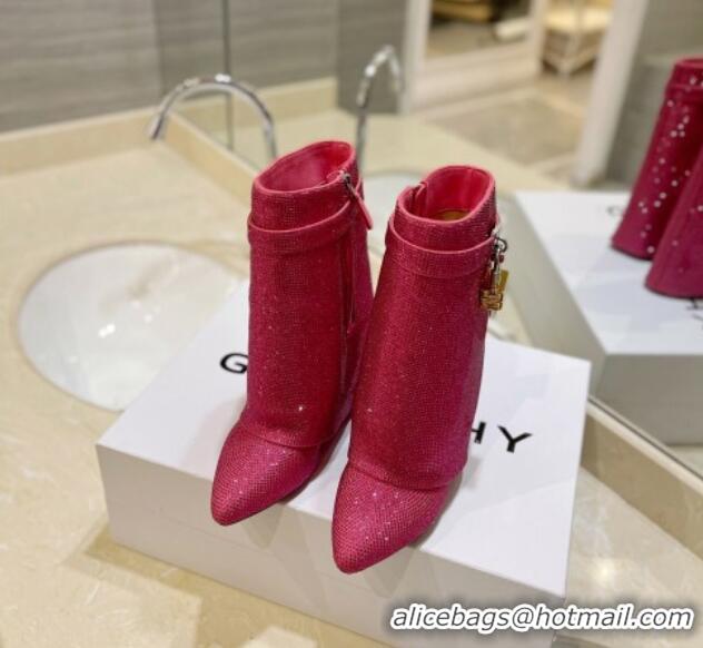 Durable Givenchy Shark Lock Wedge Ankle Boots 8.5cm with Allover Crystals Dark Pink 923001