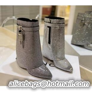 Unique Style Givenchy Shark Lock Wedge Ankle Boots 8.5cm with Allover Crystals Silver 923002