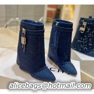 Low Cost Givenchy Shark Lock Wedge Ankle Boots 8.5cm with Allover Crystals Royal Blue 923003