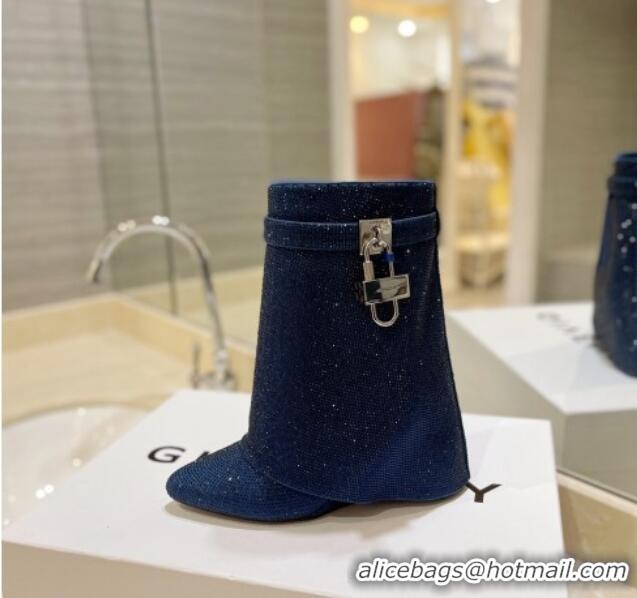 Low Cost Givenchy Shark Lock Wedge Ankle Boots 8.5cm with Allover Crystals Royal Blue 923003