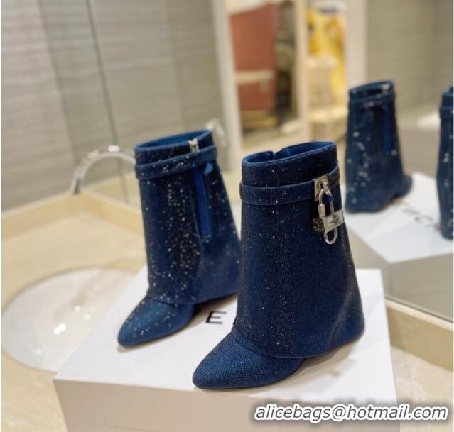 Low Cost Givenchy Shark Lock Wedge Ankle Boots 8.5cm with Allover Crystals Royal Blue 923003