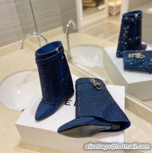 Low Cost Givenchy Shark Lock Wedge Ankle Boots 8.5cm with Allover Crystals Royal Blue 923003