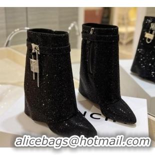 Shop Duplicate Givenchy Shark Lock Wedge Ankle Boots 8.5cm with Allover Crystals Black 923005