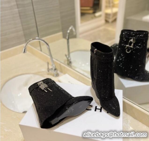 Shop Duplicate Givenchy Shark Lock Wedge Ankle Boots 8.5cm with Allover Crystals Black 923005