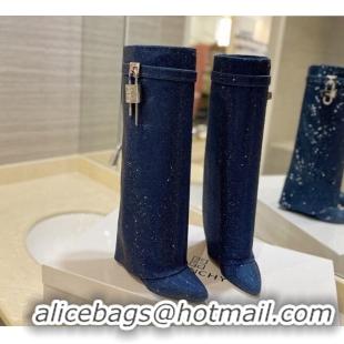 Purchase Givenchy Shark Lock Wedge High Boots 9cm with Allover Crystals Royal Blue 923007