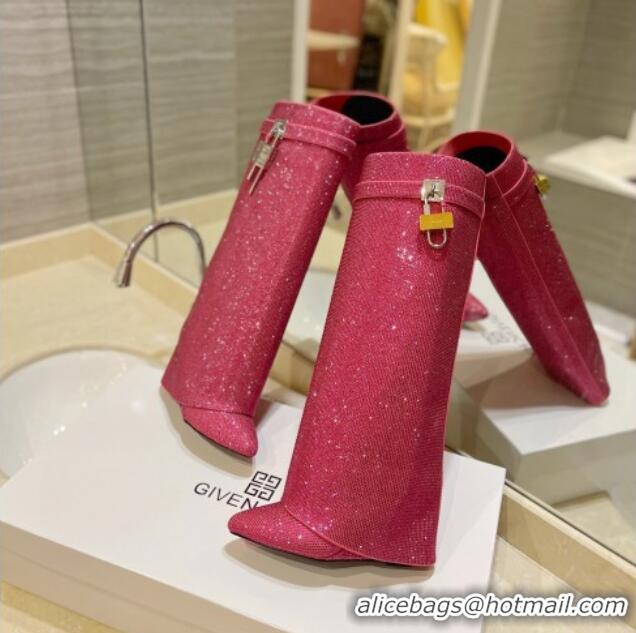 Top Design Givenchy Shark Lock Wedge High Boots 9cm with Allover Crystals Dark Pink 923010